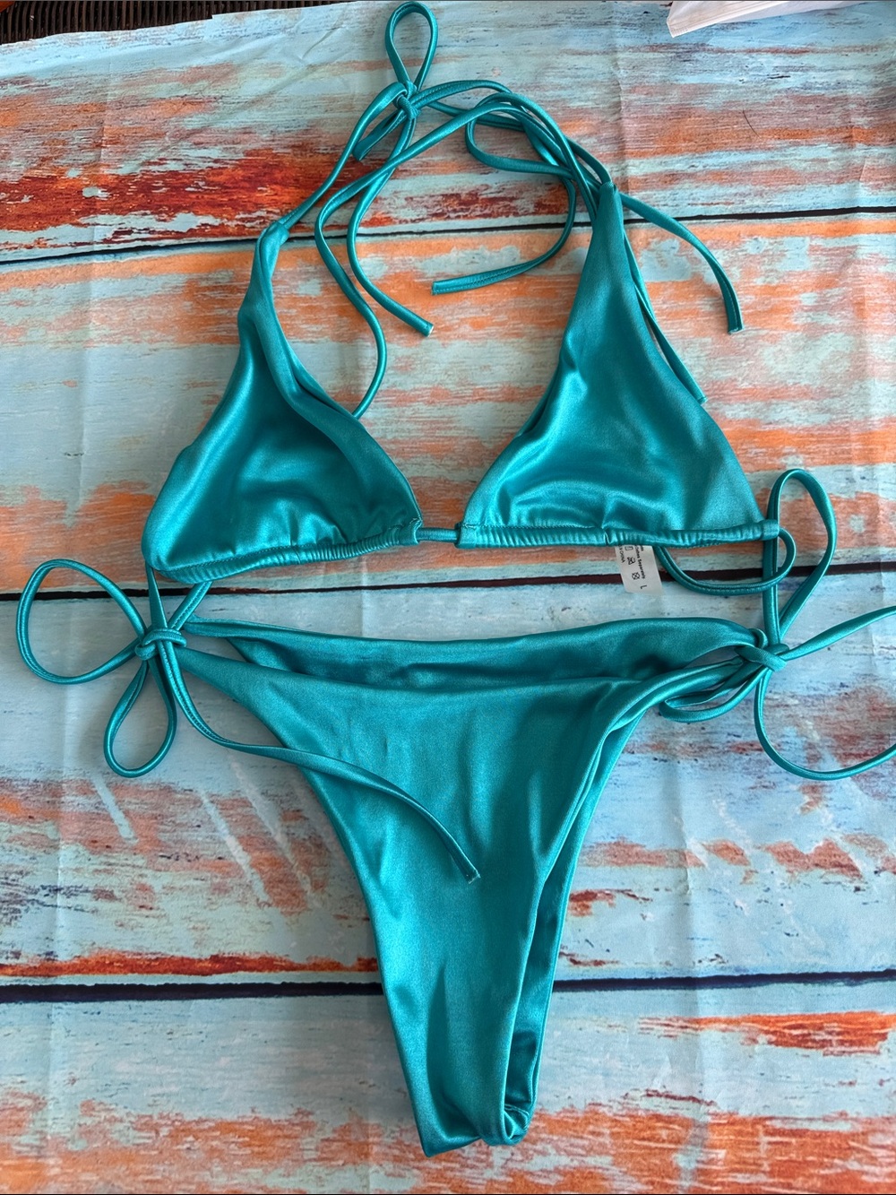 Amazon Teal Shimmer Triangle String Bikini